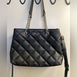 Nine West Sidonie Carryall Bag quilted chain purse black